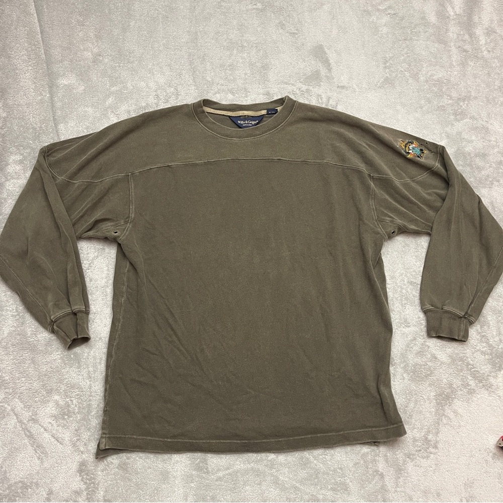 Willis & Geiger Long Sleeve Shirt Olive Green Crewneck Heavyweight Men Size M